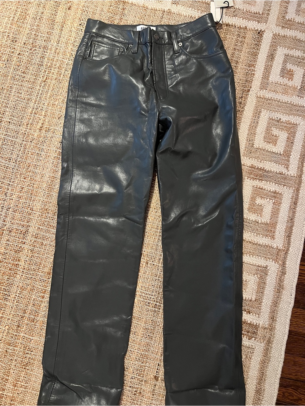 Agolde Black Straight Leg Faux Leather Pants
